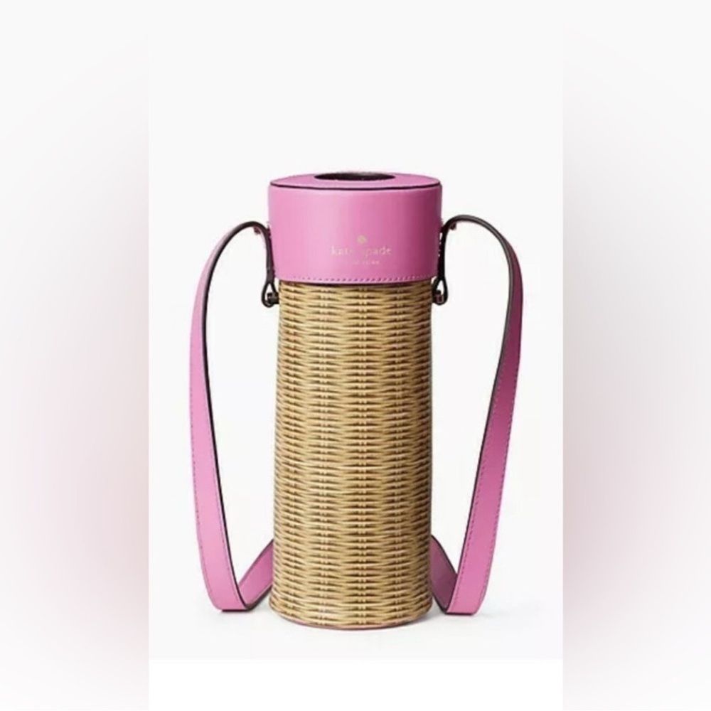 👜 Kate Spade Wicker & Pink Leather Wine Tote Bag Crossbody